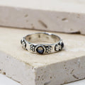 925 Silver stacking ring with flower motif and moonstone