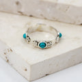 925 Silver stacking ring with flower motif and turquoise stone