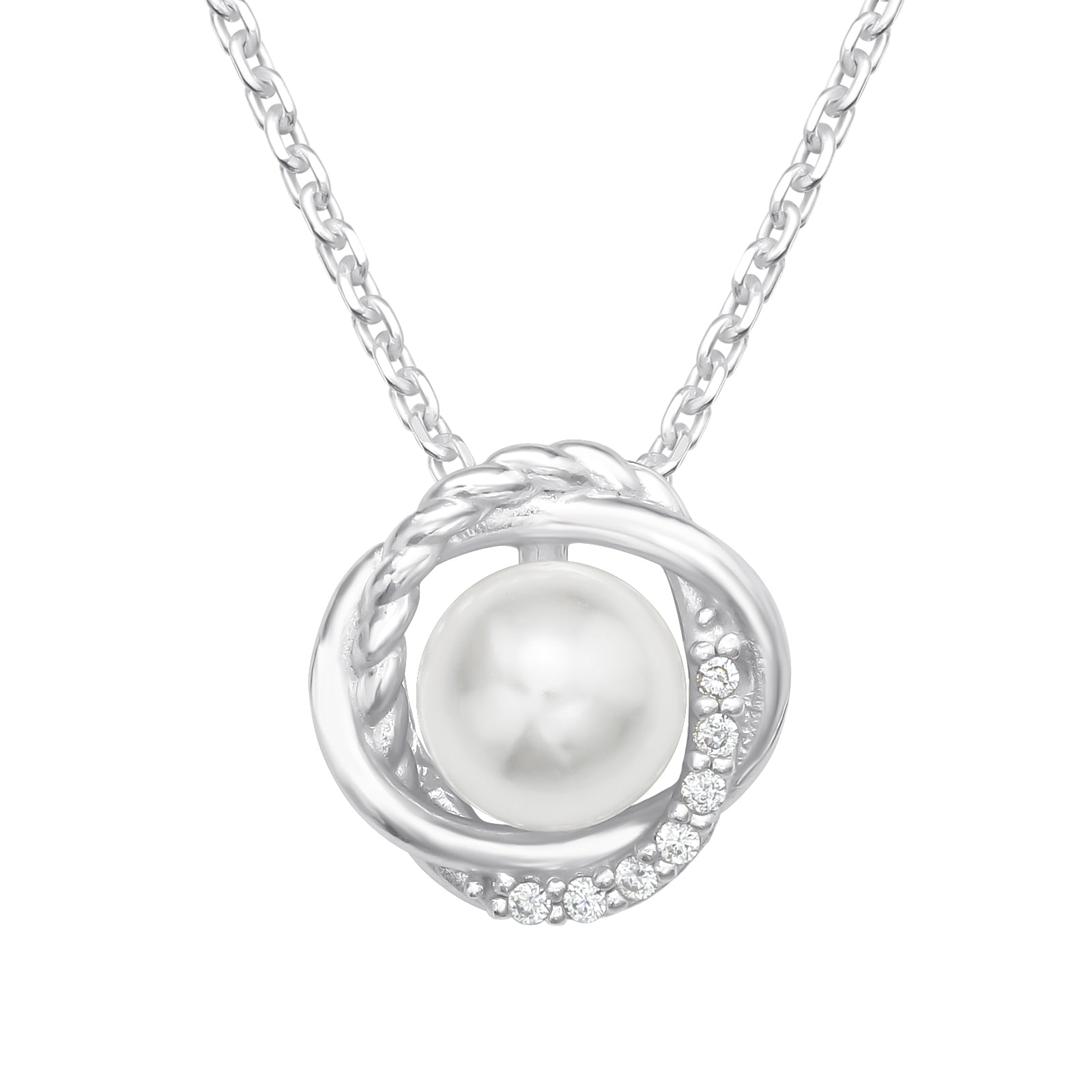 Curl - 925 Sterling Silver, Pearl & Cubic Zirconia Jewelled Necklace
