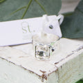Chic square crystal ring with soft beaten effect setting and band